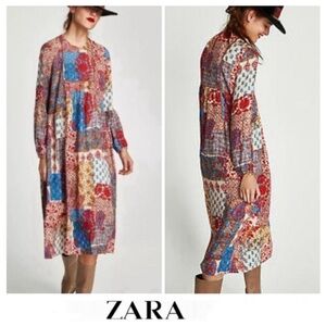 Zara bandana patchwork midi cotton dress fall colours L